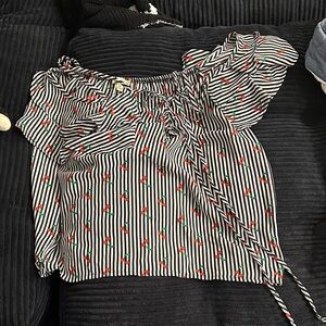 Striped Cherry Print Women's Top